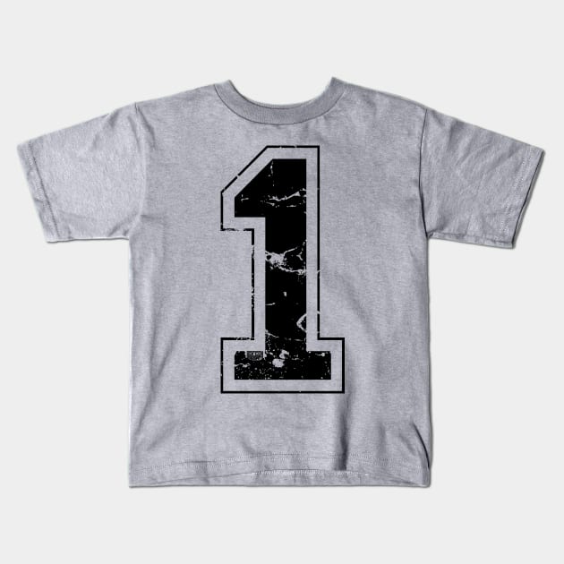 Number 1 One Black Jersey Sports Athletic Player Kids T-Shirt by porcodiseno